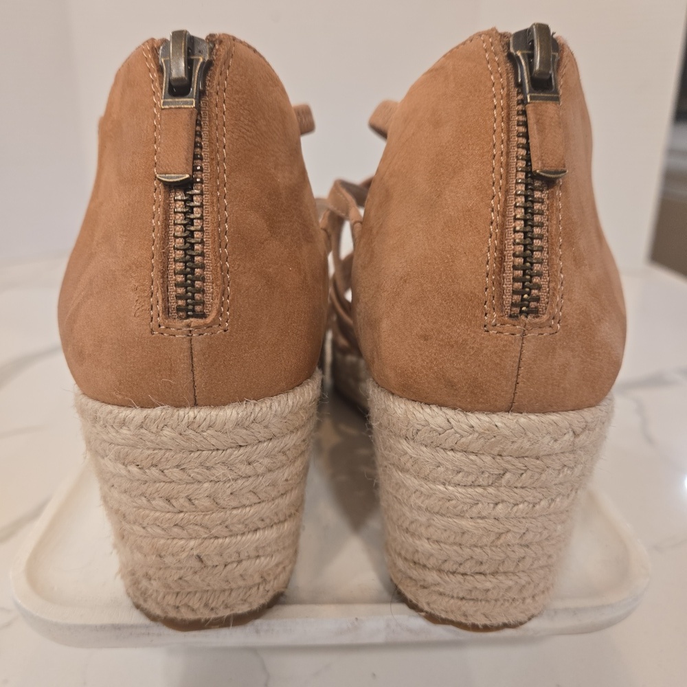 Eileen Fisher Tan Suede Criss Cross Strap Wedge Chunky Espadrilles Sandals 9.5 - Picture 5 of 8
